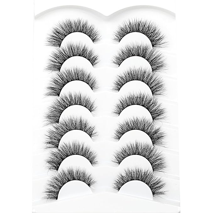 Pooplunch False Eyelash Cat Eye Volume Wispy Strip Lashes Natural Short Fluffy Volume Faux Mink Fake Eyelashes 7 Pairs Pack