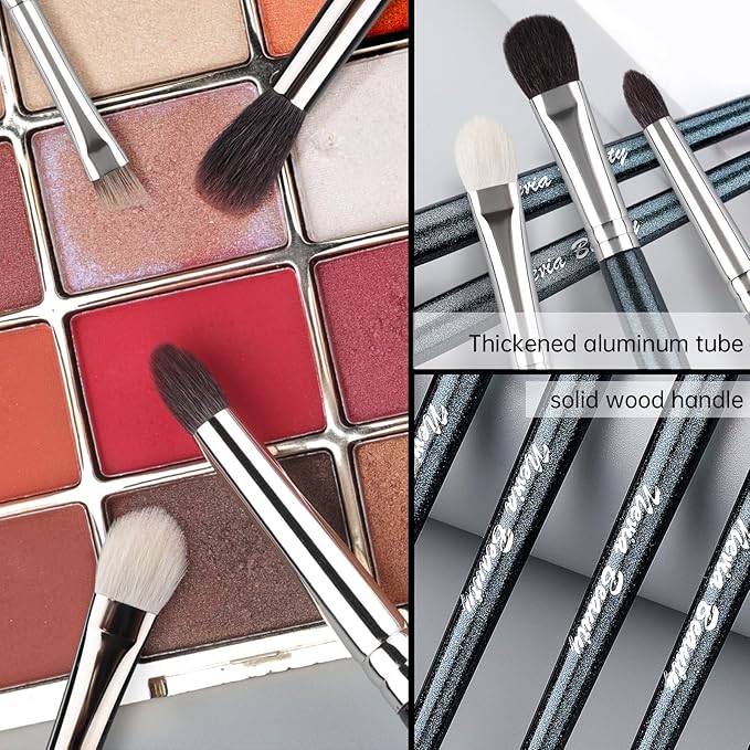 EVRCHGIEA Natural Goat Hair Eye Makeup Brush Set, 6 Pcs Professional Blending Eyeshadow Makeup Brushes for Concealer Eyebrows Eyeliner, Soft Hairs & Wood Handle… (blue 6pcs)