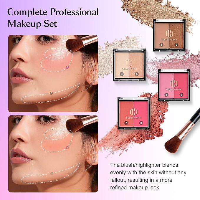 Color Nymph All In One Makeup Kit Comestics Gifts for Girls Teens, Travel Makeup Set 4 Trays Train Case for Beginner Includes Eyeshadow Highlighter Lipgloss Blush Concealer Brush Eyeliner Lipbalm