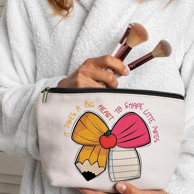 CLHHM Teacher Appreciation Makeup Bag Cosmetic Bag with Zipper - Travel Toiletry Bag for Travel Essentials, Birthday Gifts for Women, Gifts for Teenage Girls & New Mom Care Package