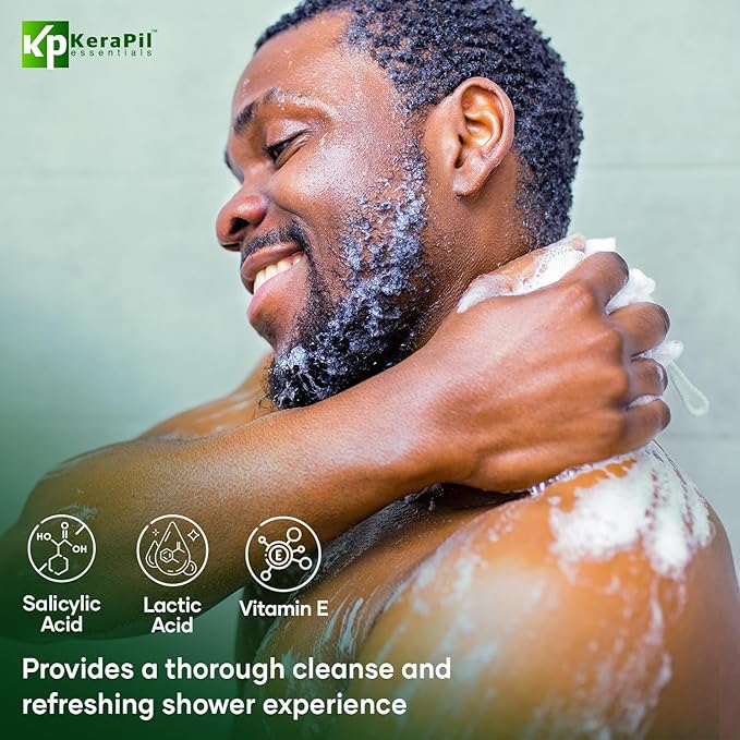 KERAPIL Exfoliating Body Wash with Salicylic Acid - No Dry Out, Gentle Exfoliates Rough and Bumpy Skin, Body Acne Wash, BHA & AHA - Cucumber and Mint Salicylic Acid Body Wash - (16 fl oz)