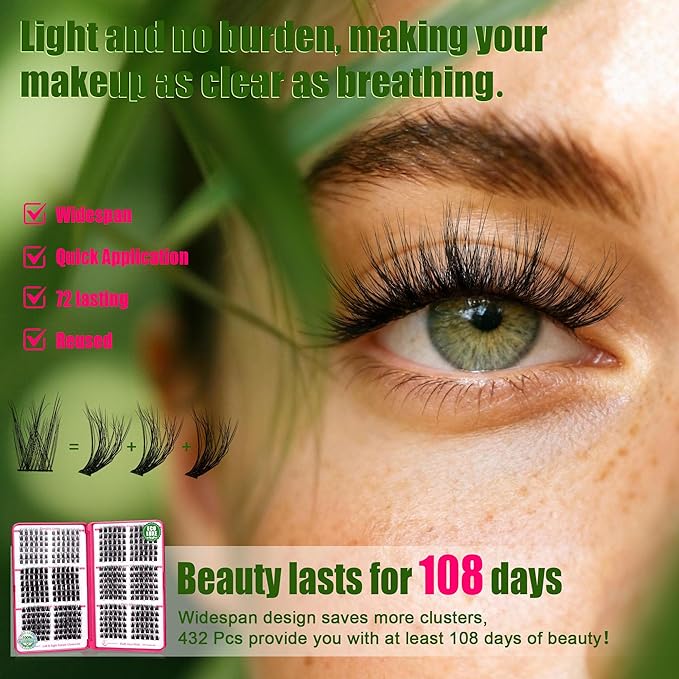 Lash Clusters - 0.05mm Wispy Natural Eyelash Clusters Fluffy Biodegradable Cruelty Free Eyelashes Lightweight Reusable Lash Separate Left & Right Sets - Perfect for Beginners DIY at Home