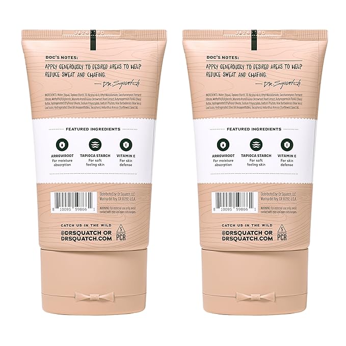 Dr. Squatch Whole Body Deodorant for Men - Odor + Sweat Control - Aluminum + Talc Free - Natural Ingredients - Dermatologist-Tested for All Skin Types - Unscented (3.4 fl oz, 2-Pack)