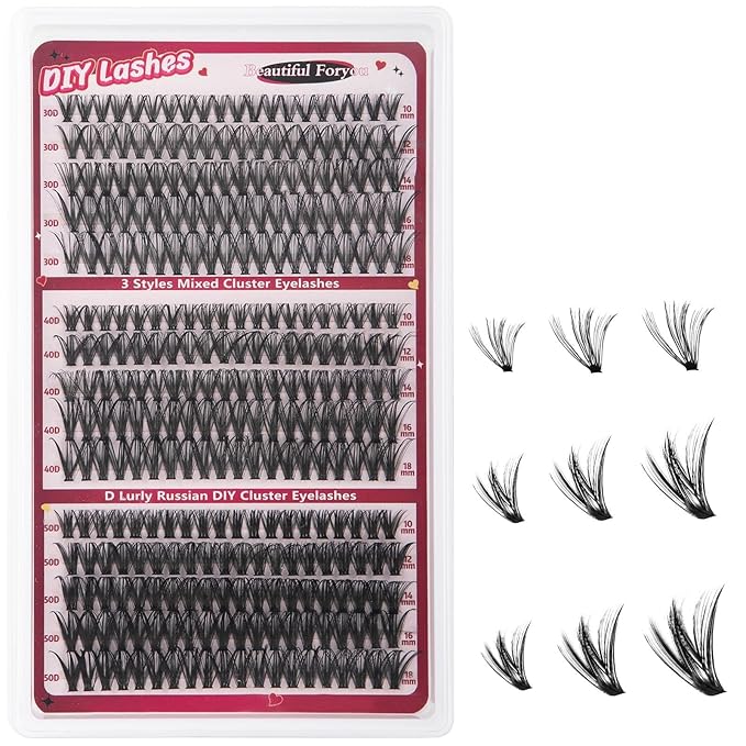Lash Clusters 300PCS Soft Cluster Eyelash Extended By 10-18mm Wispy Individual Lashes With 40D+50D+60D Volume Eyelash Clusters DIY Homemade Curly Lash Eyelashes