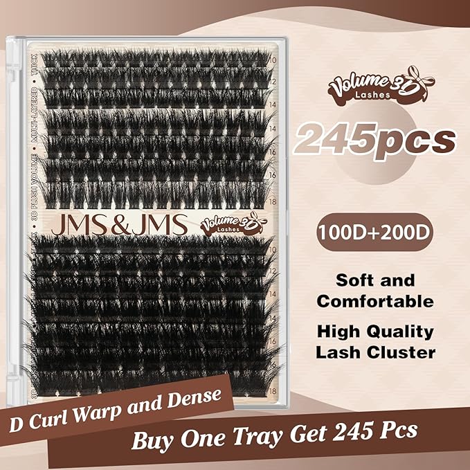 JMS&JMS Lash Clusters 3D Effect Cluster Lashes 100D+200D D Curl Lash Cluster Eyelash Extensions Mix10-18mm Individual Eyelashes Clusters Wispy Lash Clusters Thin Band Soft to Use at Home