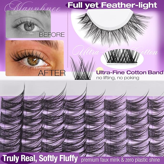 Lash Clusters Wispy Lash Extension Natural Cluster Eyelash Extension 132 Pcs CC-Curly Eyelash Individuals 10-16MM DIY Lashes Beginner-friendly Soft Cluster Lash Pack for Daily Wear by Mavphnee