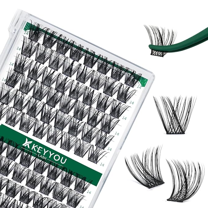 Lash Clusters 96pcs Individual Lashes Y01 D Curl 14mm Eyelash Clusters KEYYOU Volume Wispy Lash Extension Soft&Comfortable Easy DIY at Home(Y01,D-14mm)