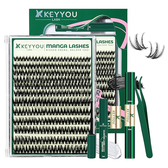 KEYYOU LASH Flaunt Lash Clusters Kit Flora D Curl Natural Lashes 144pcs Lash Extension Kit 8-18mix Lash Clusters Fluffy Lashes with Ultra-Thin Soft Band with Remover Waterproof Bond and Seal(F01 Kit)