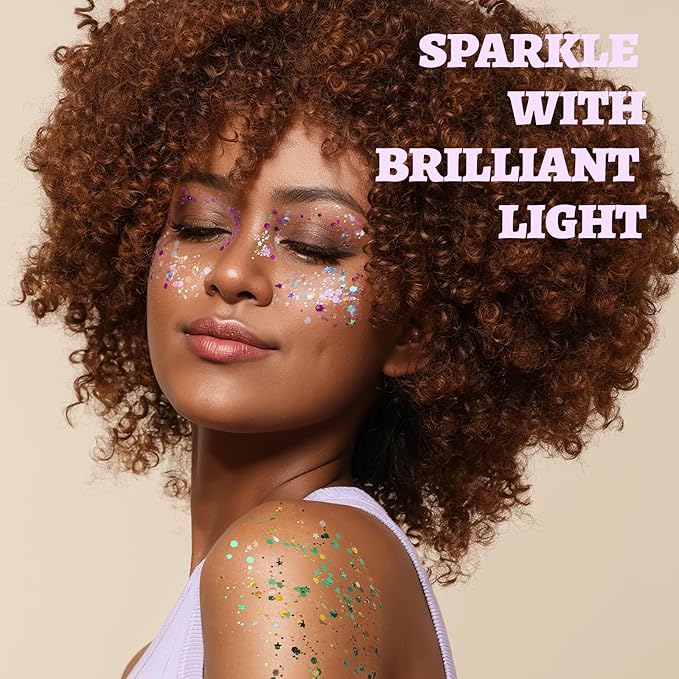 FANDAMEI Body Glitter Gel- 6 Color Glitter Makeup Face Paint for Body&Face&Hair, Rave Festival Mermaid Halloween Concert, Hair Glitter for Kids & Women