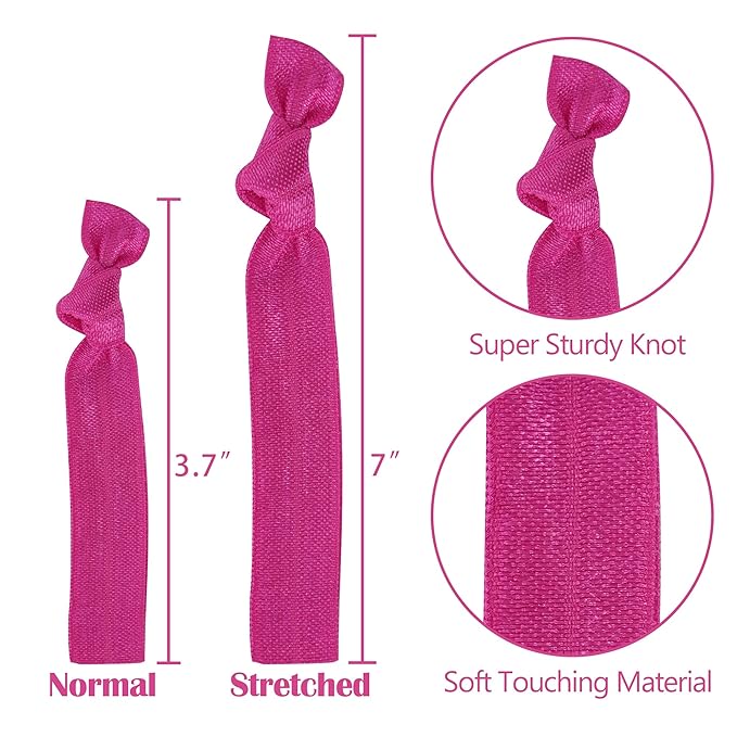 MEEDEE Fuchsia Pink Hair Ties for Women - No Crease, Soft Knotted Ribbon Ties for Damage-Free Ponytails, Yoga-Friendly Elastic Bracelets (Pack of 100)