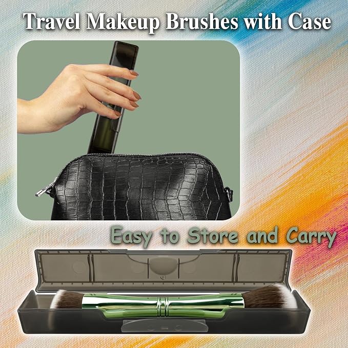 Zylsnice 4 in 1 Makeup Brush, Travel Makeup Brush Set with Case, Mini Makeup Brushes, Powder Foundation Brush, Concealer Brush, Eyeshadow Brush, Dual Ended Makeup Brush for Liquid,Cream, Powder
