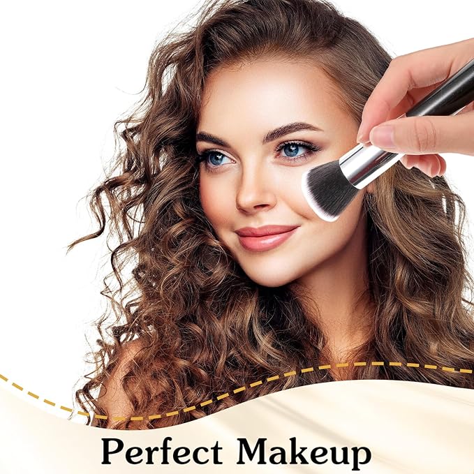 16 Pcs Flat Top Foundation Brush Face Blush Makeup Brush for Liquid, Cream, Powder, Blending, Buffing, Stippling Face Makeup Tools