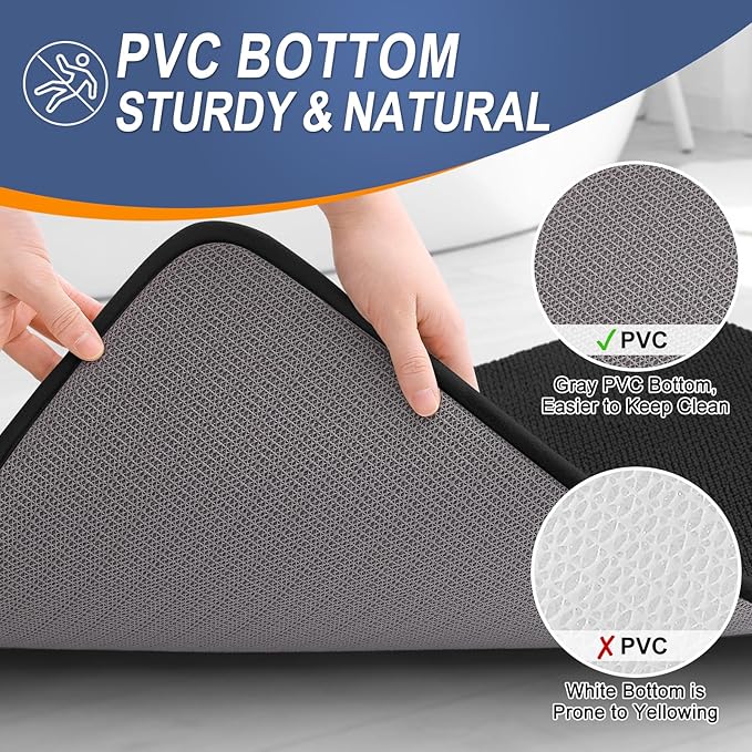 OLANLY Thick Memory Foam Bath Mat Rug 44x32, Extra Soft Absorbent Bathroom Rug, Quick Dry Bath Mats, Non-Slip, Machine Washable Carpet for Bathroom, Tub and Shower, Home Decor Accessories, Black
