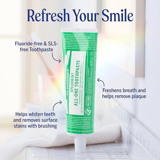 Dr. Bronner’s All-One Toothpaste 3-Pack Variety – (Peppermint, Cinnamon, Anise, 5oz Each) – 70% Organic Ingredients, SLS Free Toothpaste, Fluoride Free, Natural, Vegan, Gentle for Sensitive Teeth