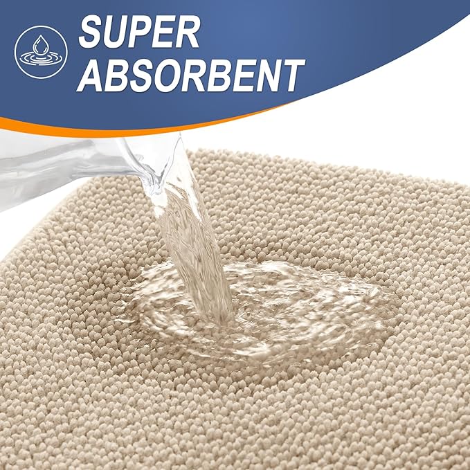 OLANLY Thick Memory Foam Bath Mat Rug 50x30, Extra Soft Absorbent Bathroom Rug, Quick Dry Bath Mats, Non-Slip, Machine Washable Carpet for Bathroom, Tub and Shower, Home Decor Accessories, Beige