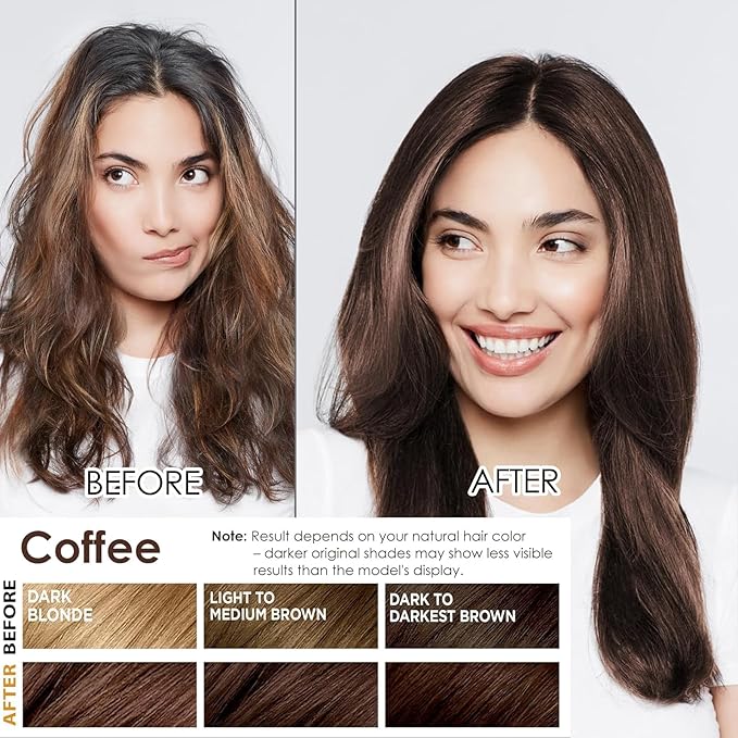 Hair Dye Shampoo 3 in 1 for Women & Men, Rich Coffee Root-to-Tip Coloring with Natural Extracts, 3-4 Weeks Lasting Smooth Shiny Finish, Easy Home Use for All Hair Types 16.9 fl oz (Coffee)