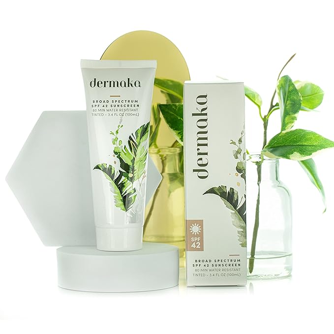 Dermaka Lightly Tinted Mineral Sunscreen SPF 42 – Anti-Aging Face Moisturizer with Zinc Oxide & Aloe Vera – Water Resistant, Non-Greasy & Reef Safe for Sensitive Skin – 3.4 oz