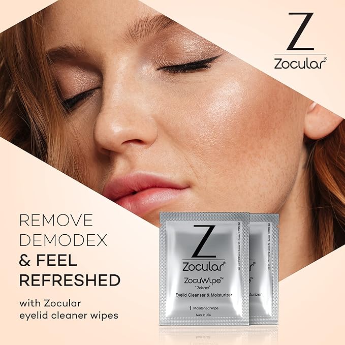 Zocular Zocuwipe Eyelid Wipes with Natural Okra Complex – Gentle Eyelid Cleansing & Moisturizing Pads – 40 Count