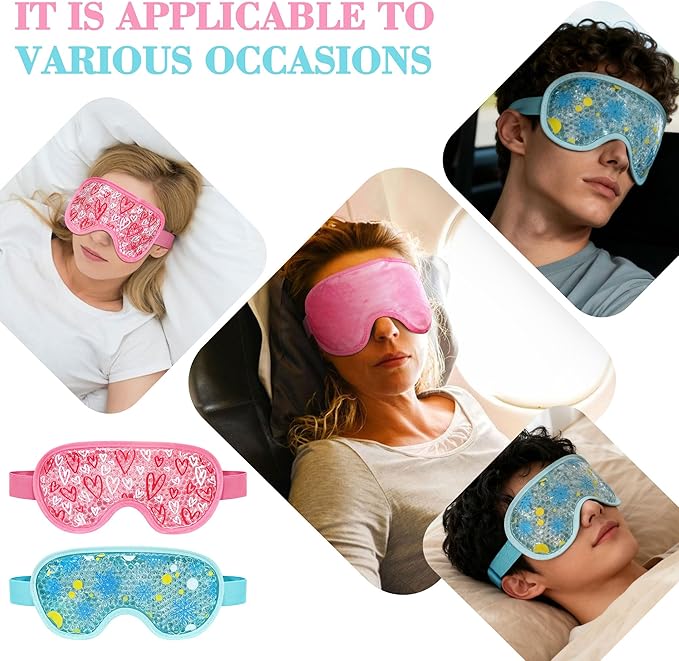 2 Pack Cooling Eye Mask, Reusable Gel Eye Masks for Puffy Eyes, Cold & Warm Compress for Dry Eye, Post Surgery, Puffiness, Allergies, Sinuses & Migraines Relief, Eye Masks for Sleep Unisex (Blue+Pink)