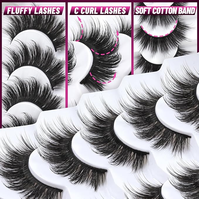 Veleasha False Eyelashes Wispy Faux Mink Lashes Fluffy Handmade Fake Eyelashes Natural Look 7 Pairs Pack Luxury Cat Eye Lashes (815)