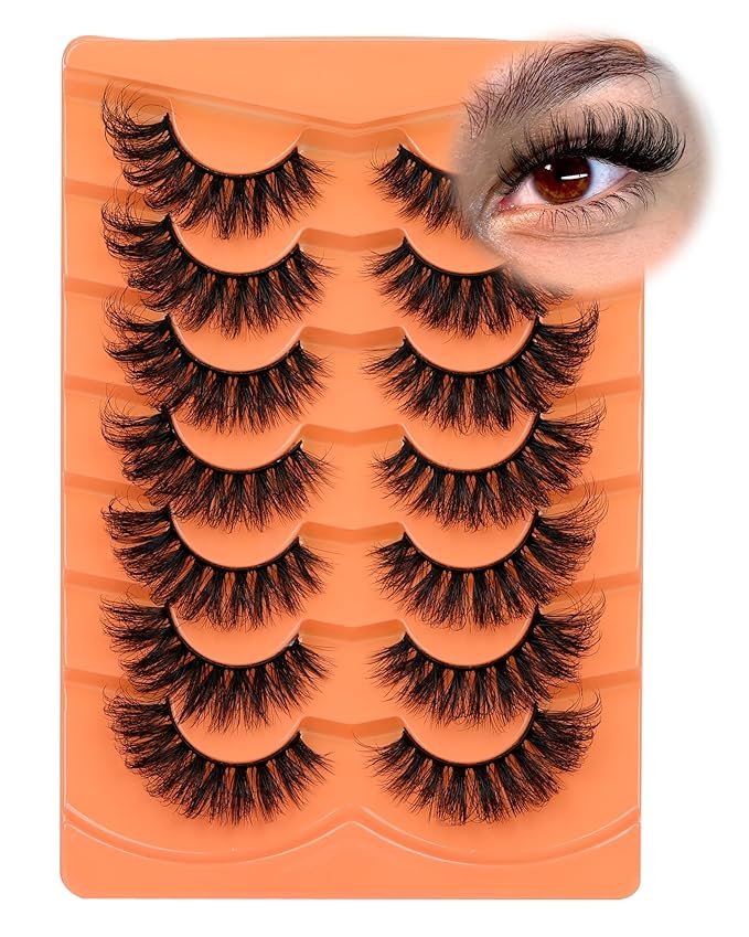 Mink Lashes Fluffy False Eyelashes Full Volume Lashes 18MM D Curl Wispy Faux Mink Lashes Dramatic Look Cat Eye Lash Extensions by JIMIRE