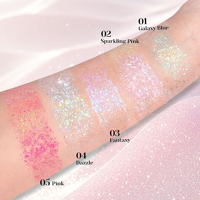 DAGEDA 2 Colors Roll-on Body Glitter, Eye Face Glitter Gel for Festival Outfit Mermaid Accessories,Holographic Color Body Shimmer Makeup Rave Outfits Accessories for Women(01+02)