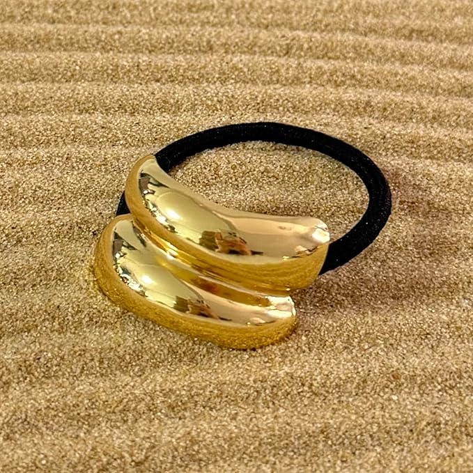 4PCS Golden Metal Hair Ties – No Damage Thick Band, High Elasticity, Durable, Stylish Golden Geometric Ponytail Holders Hair Accessories for Women
