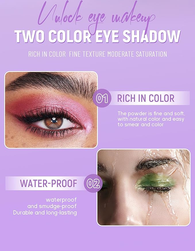 Erinde Sunset Gold Eyeshadow Palette Duo - Eye Brightener Shimmer Shades Glitter Eye Shadow Makeup Palette, Long Lasting Waterproof Blendable Crease & Smudge Proof Champagne Christmas Makeup, 01