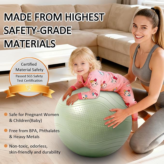 Gruper Yoga Ball, Multiple Sizes Non Slip Exercise Ball for Workout, Birthing, Balance, Stability, Pregnancy, 2200LB Capacity, Anti Burst Chair for Home and Office, Includes Quick Pump & Fitness Guide