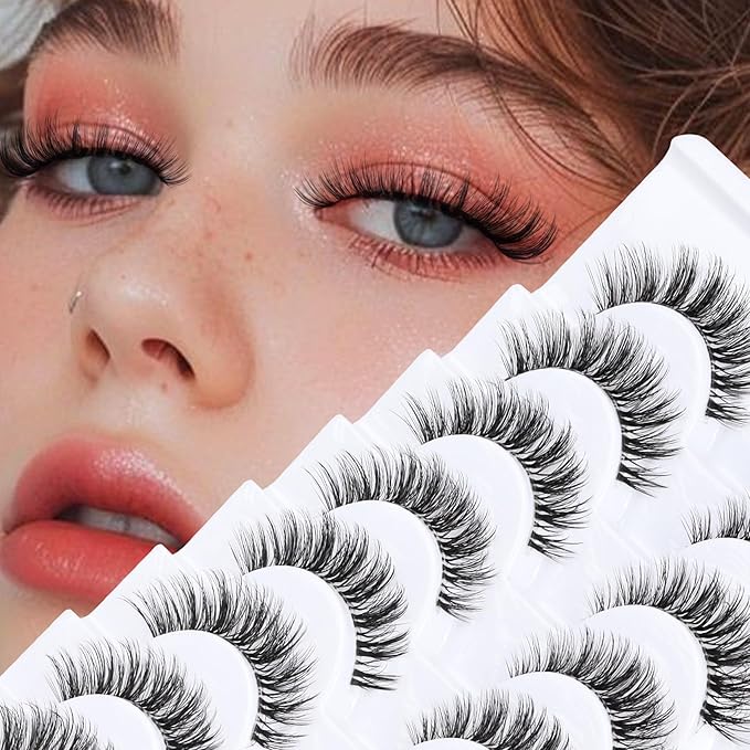 Veleasha Natural Lashes Wispy Eyelashes Soft False Eyelashes with Clear Band Looks Like Lash Extensions CC Curl Strip Lashes 10 Pairs Pack (Soft Whisper)