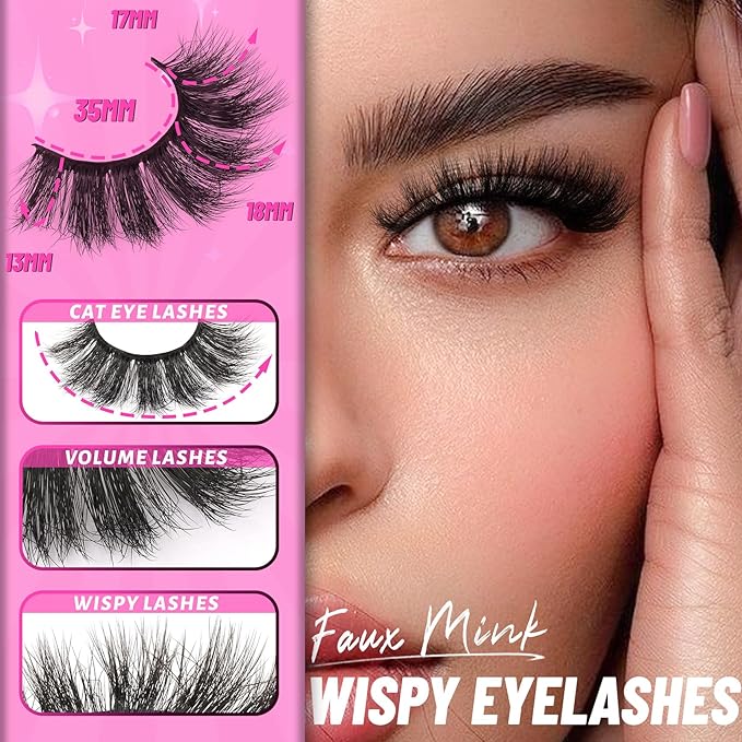 Veleasha False Eyelashes Wispy Faux Mink Lashes Fluffy Handmade Fake Eyelashes Natural Look 7 Pairs Pack Luxury Cat Eye Lashes (801)