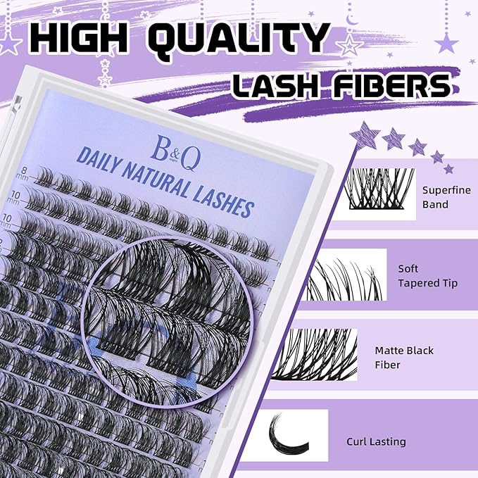 B&Qaugen Lash Clusters Natural Cluster Eyelash Extensions 144 PCS Eyelash Clusters D Curl Z01 Superfine Band Individual Lashes for Beginners 8-18mm（Z01-D-8-18mix）