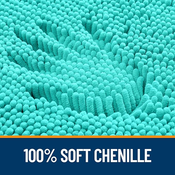 OLANLY Bathroom Rugs 47x17, Extra Soft Absorbent Chenille Bath Rugs, Rubber Backing Quick Dry, Machine Washable Bath Mats for Bathroom Floor, Tub and Shower, Home Decor Accessories, Teal