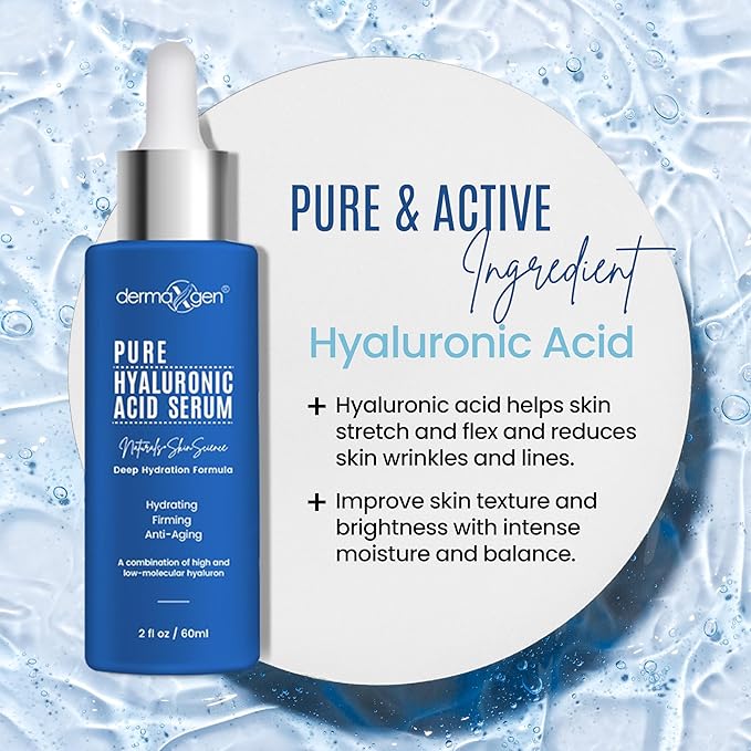 Dermaxgen Hyaluronic Acid Serum for Face & Eyes for Anti-Aging, Moisturizing, Antioxidant & Wrinkle Treatment. Best Hydrating Pure Facial Serum for Fine Lines Suitable for All Skin Type. (2 FL OZ)