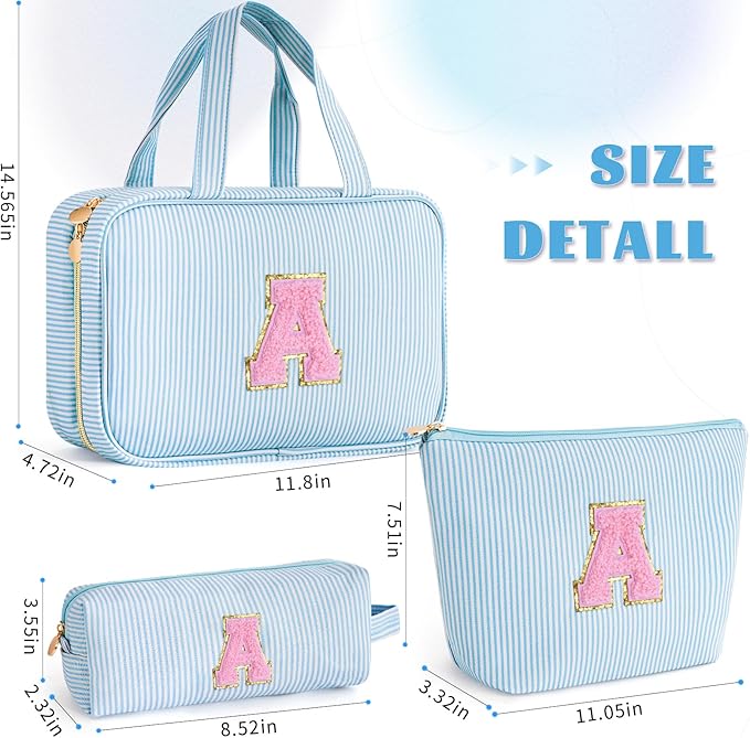 Fystdtote Personalized Toiletry Bag Monogram Makeup Bag Birthday Gifts for Kids Girls Cosmetic Bag Travel | Christmas Gifts for Teenage Girls Stocking Stuffers for Teen Girl Daughter Gifts - Blue A
