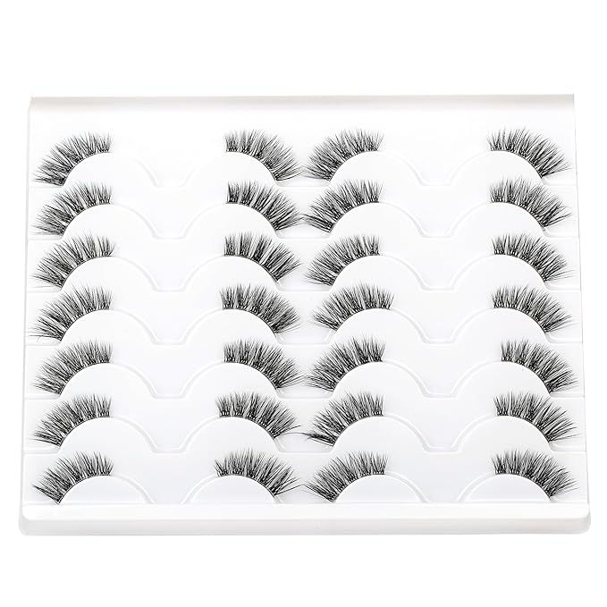 Half Strips False Eyelash Clear Band Wispy Cat Eye Lash Natural Short Small 3/4 Accent Lashes Faux Mink Fake Eyelashes 14 Pairs Pack