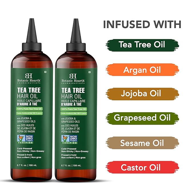 Botanic Hearth Hair Oil for Hair Growth & Home Hair Perm Kit | Strengthening Dry, Frizzy, Damaged Hair & Scalp Treatment | Tea Tree Hair Oil – 6.7 Fl Oz (2 Pack)