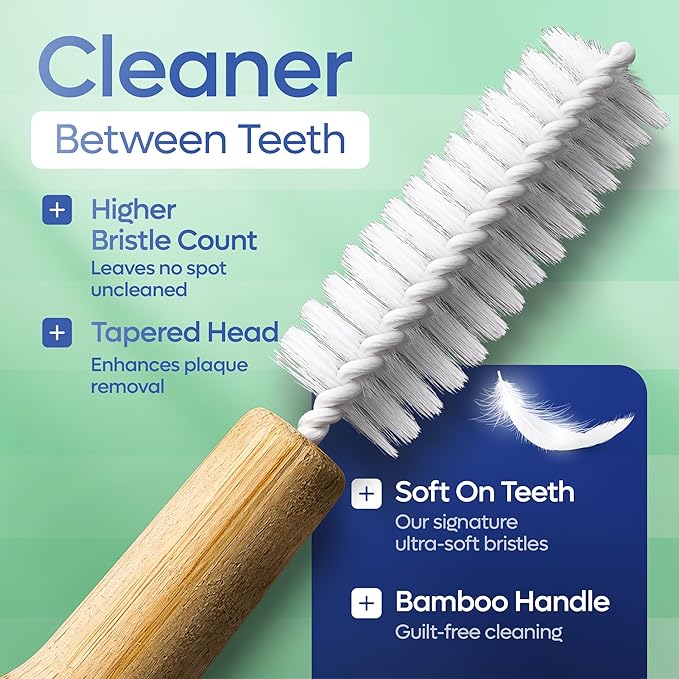 SmartLifeco Bamboo Interdental Brushes (10 Count) - Eco-Friendly Proxabrush, Reusable Dental Picks, Flexible Soft Bristles, Superior Gum & Teeth Cleaning, Toothpicks for Braces, PikStik - Regular