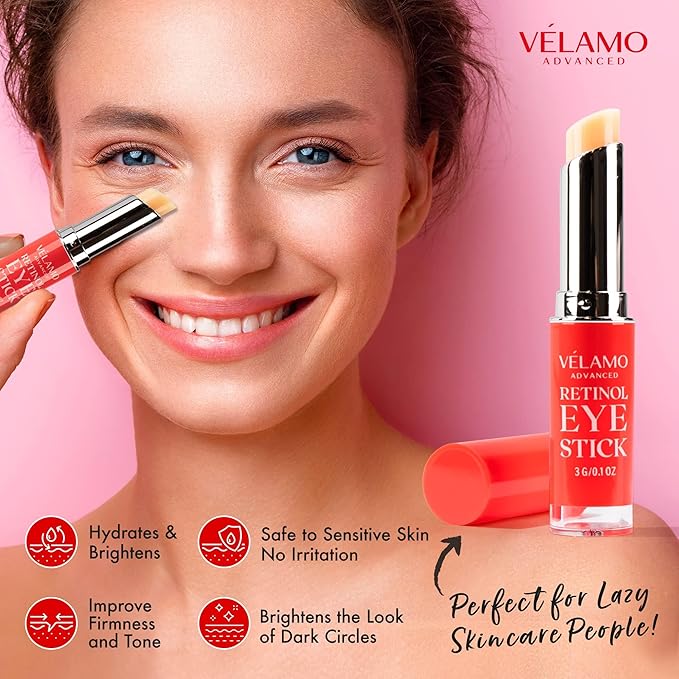 VELAMO ADVANCED Retinol Eye Stick: Renewing & Firming Under Eye Balm for Dark Circles, Puffiness, Fine Lines & Wrinkles - Travel Essentials, Portable & Perfect for On-the-go Use, 0.1 OZ/3g 2 Pcs