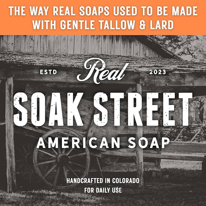 Soak Street Real American Soap with Goat Milk, Lavender & Lemongrass (3 Pack) – Long-Lasting, Moisturizing Natural Bar Soap with Grass Fed-Tallow, Gentle Conditioning Lard, & Coconut Oil – Daily Use