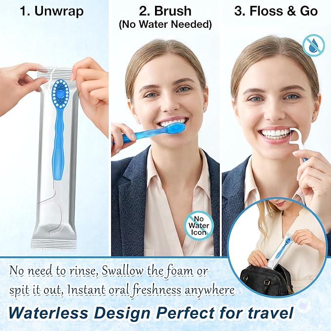 20 Pack 5-in-1 Disposable Toothbrushes with Toothpaste, Travel Toothbrush Set with Floss, Pick & Tongue Scraper, Individually Wrapped Mini Toothbrush for Adults, Work Camping - Mixed Flavor