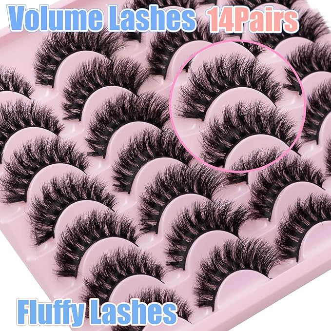Fluffy Mink Lashes 8D Cat Eye Lashes Short Stirps Lash Volume False Eyelashes 14 Pairs D Curl Dramatic Soft Eyelash That Look Like Extensions