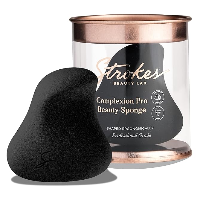 Strokes Beauty Lab Original Beauty Blender Makeup Sponge Applicator for Powder, Cream & Liquid, Beauty Tools Puff, Streak Free Application, Vegan, Cruelty Free Made in USA, Black