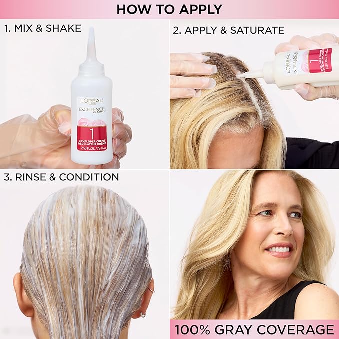 L'Oreal Paris Excellence Crème Permanent Hair Dye, Triple Care Hair Color with Hyaluronic Acid for 100% Gray Coverage, 7 Dark Blonde, 1 Kit (Packaging May Vary)