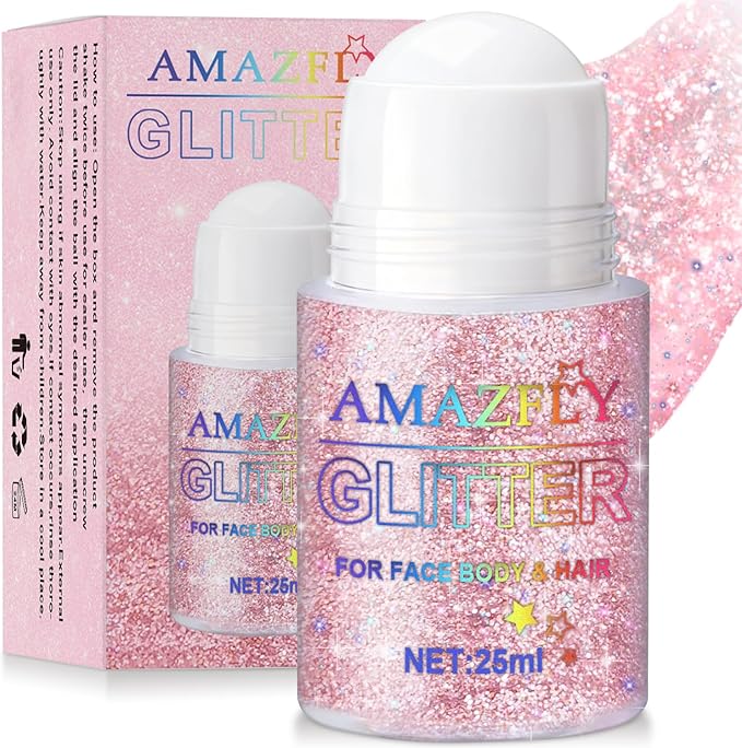 Roll-on Holographic Body Glitter Gel for Face and Hair, Chameleon Color Changing Glitter Gel Under Light, Chunky Mermaid Sequins Festival Party Rave Accessories (Pink)