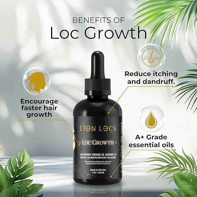 Lion Hair Growth Oil and Scalp Relaxer | Light Styling for Dreadlocks, Braidlocks, Braids, Faux Locs, Crochet Locs, Boho Locs, or Sisterlocks (4oz)