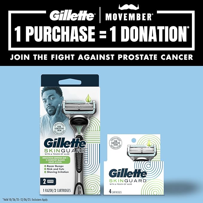 Gillette SkinGuard Razors, 1 Gillette Razor, 4 Razor Blade Refills, Designed for Men with Skin Irritation, Razor Bumps, and Sensitive Skin