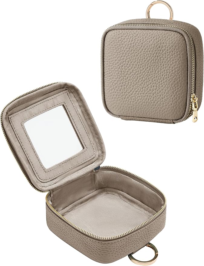Oaque Clear Cosmetic Bag Double Layer Travel Toiletry Bag Clear Makeup Bag Case with 4 Compartments, Transparent Travel Bag for Toiletries, Large Toiletry Bag for Women Cosmetic Case (Taupe, Mini)