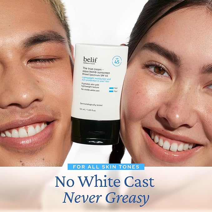belif Aqua Bomb SPF 45 Hydrating Niacinamide Sunscreen (1.69 fl. oz) - The True Cream PA++++, Daily Broad Spectrum, No White Cast, Weightless & Invisible, Non-Greasy, Korean Skincare | Hydrating, Niacinamide, The True Cream, PA++++, Daily Broad Spectru...