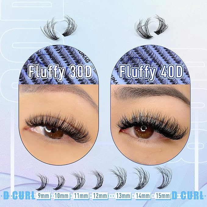 Lash Clusters 30D+40D Wispy Eyelash Clusters D Curl Individual Lashes 9-15mm Cluster Eyelash?Extensions 280pcs False Mink Eyelashes DIY Flat Lash Extension by TOOCHUNAG